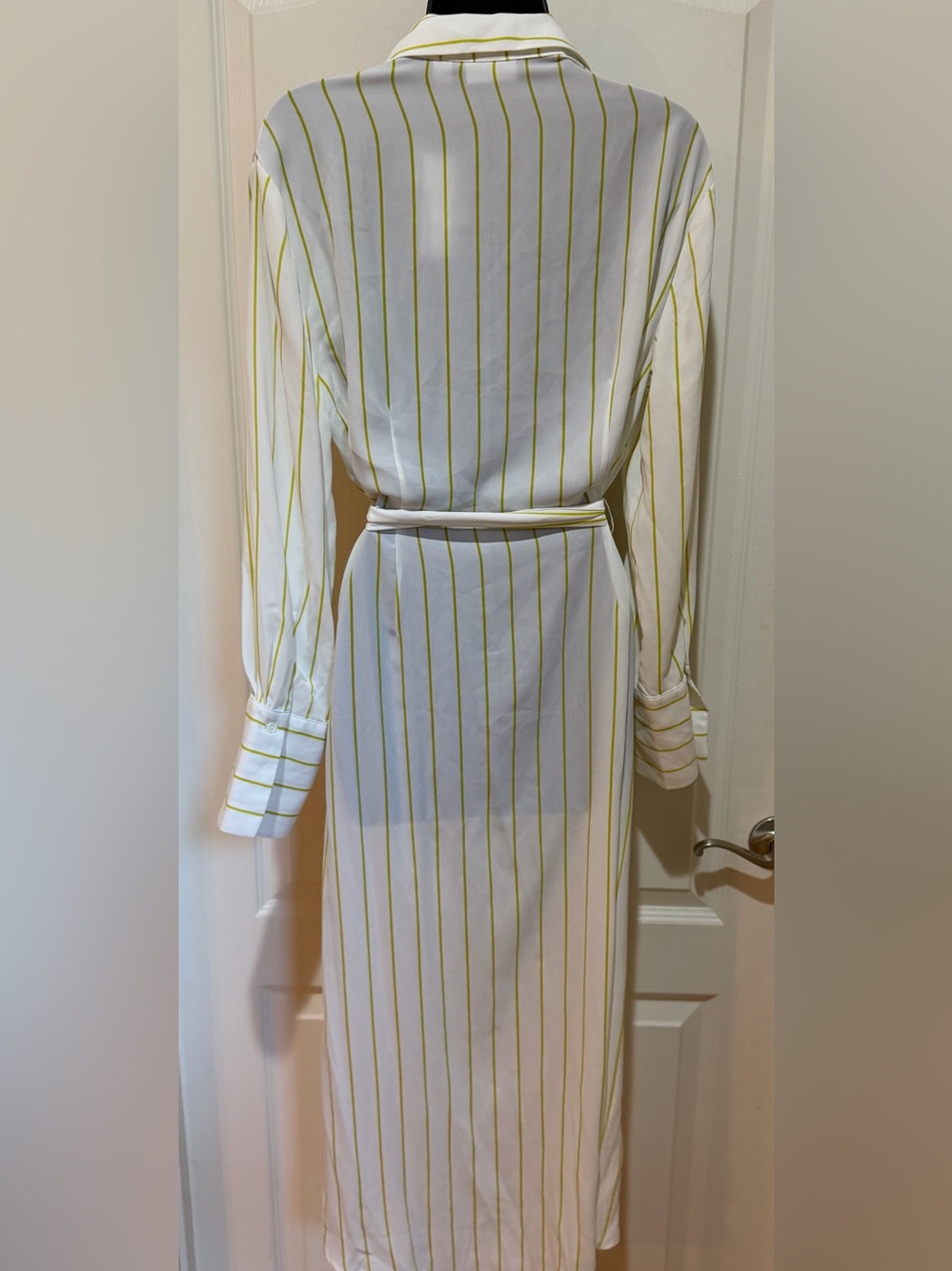 NWT New York & Company White and Yellow Striped Midi Shirt Dress size L - Picture 5 of 5